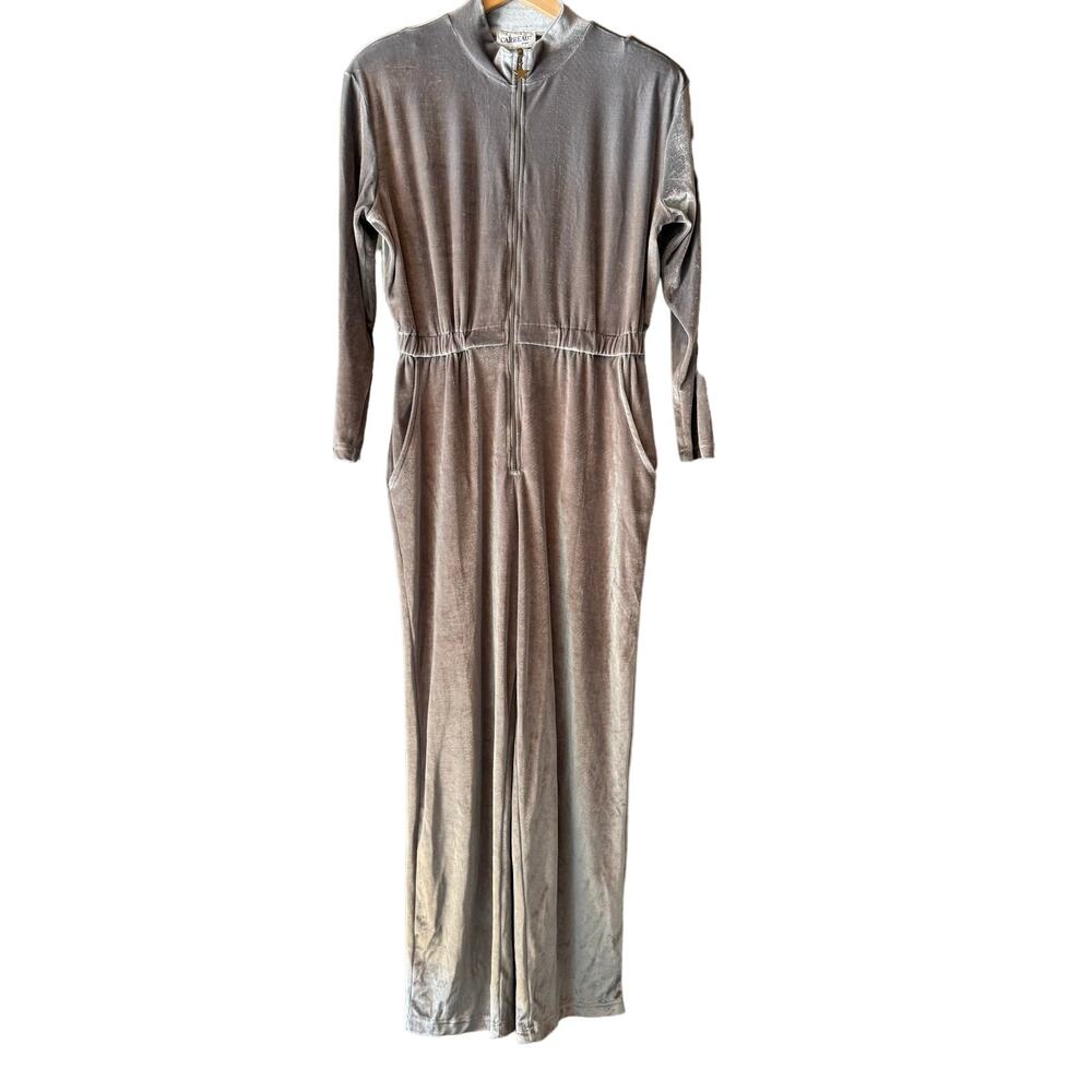 Carreau Sport Retro Vintage Silver Velvet Jumpsuit With Star Zipper Pull Size 8